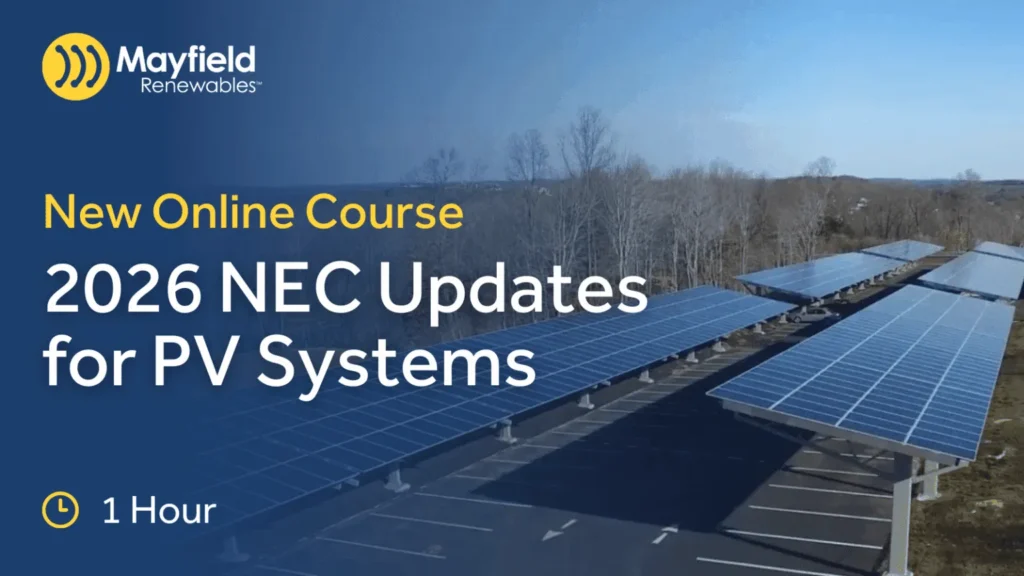 2026 NEC updates for PV systems online course with ground-mounted solar array