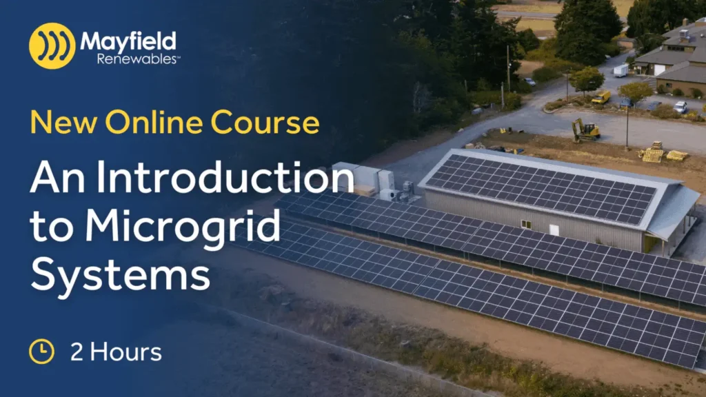 Online course introduction to microgrid systems featuring solar panels and renewable energy site