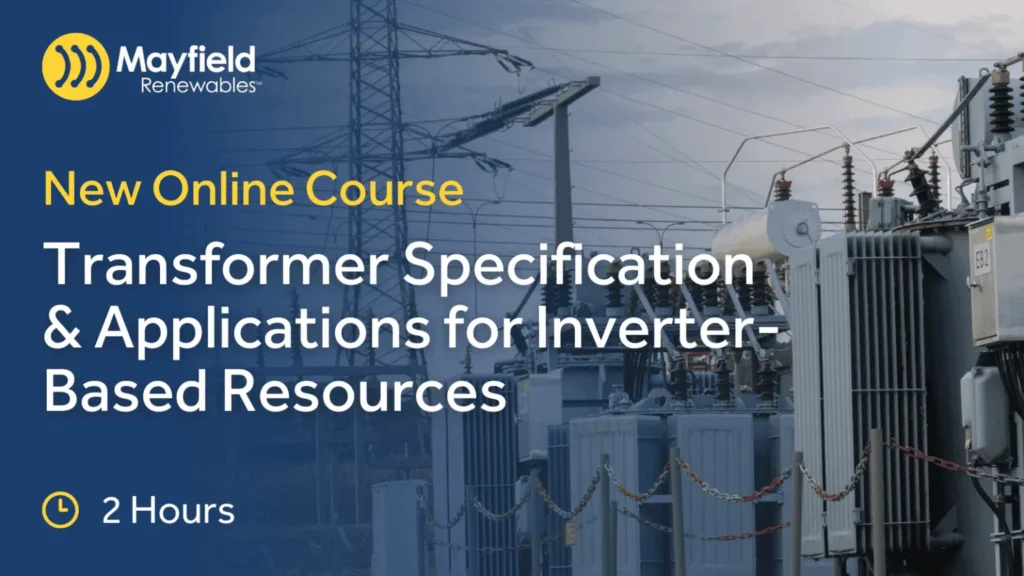 Online course banner showing power substation transformers for inverter-based resources