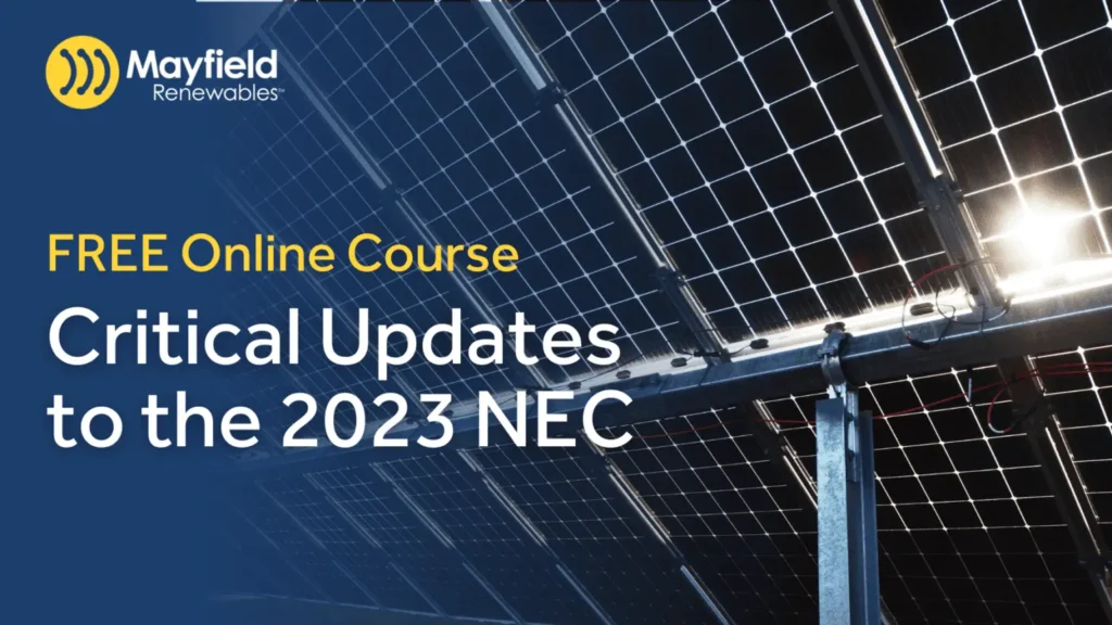 Solar panel array illustrating critical updates to the 2023 NEC for photovoltaic systems