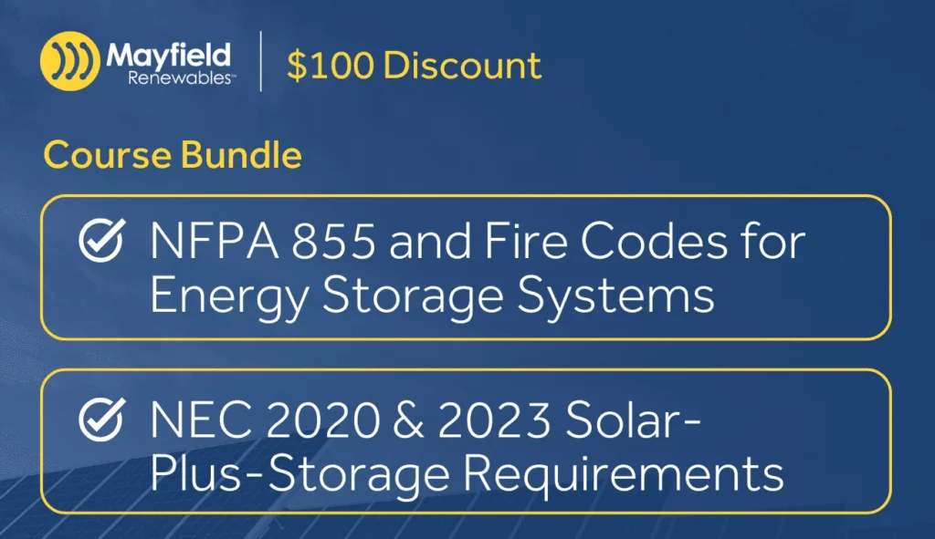 Course bundle graphic showing NFPA 855 and NEC solar-plus-storage code training discount