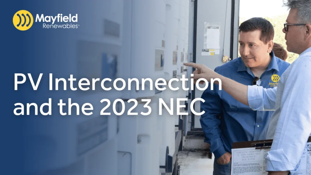 Engineers reviewing PV interconnection equipment for 2023 NEC compliance