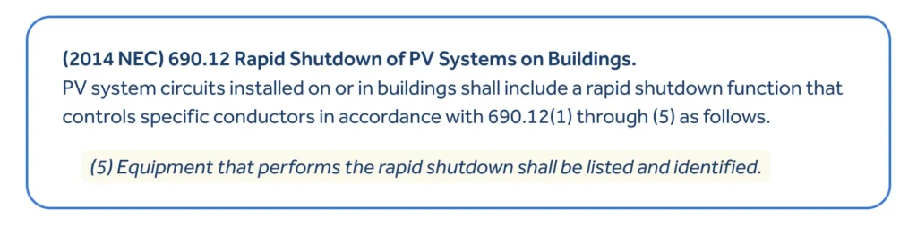 2014 NEC 690.12 rapid shutdown requirements for PV systems
